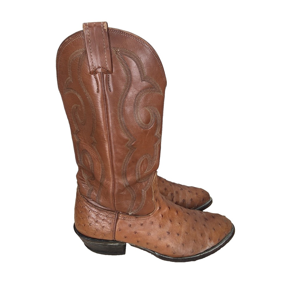 Nocona Cowboy Boots Mens 9 D Brown Quill Ostrich Leather Western Roper Botas